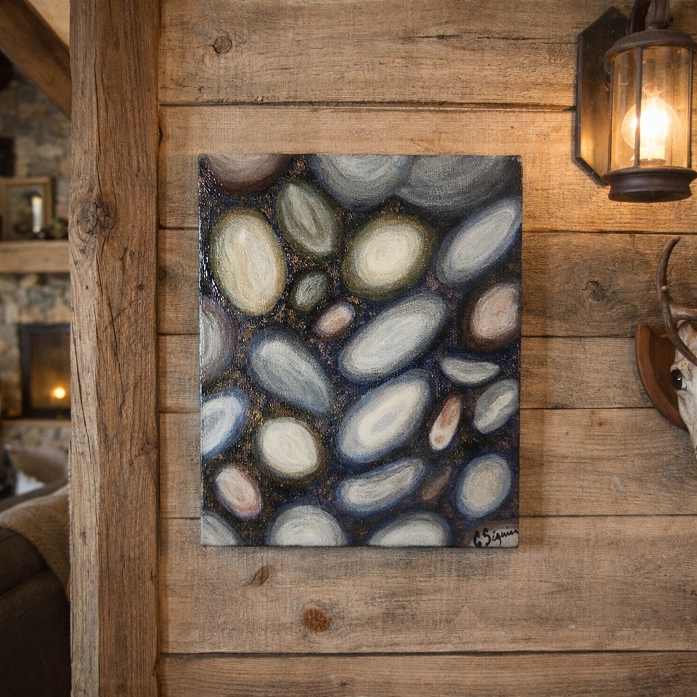 ORIGINAL ART Stones Rocky Shore Pebbles Cottage Coastal Painting  - 8"x10"